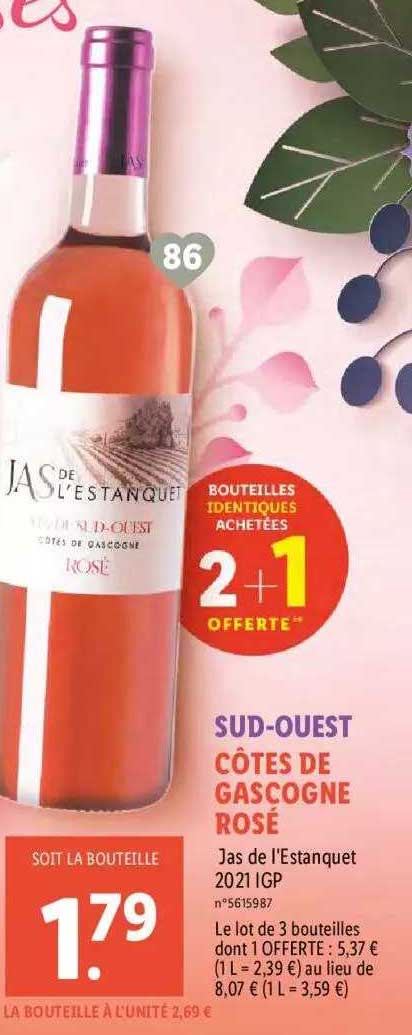 sud-ouest côtes de gascogne rosé jas de l'estanquet 2021 igp