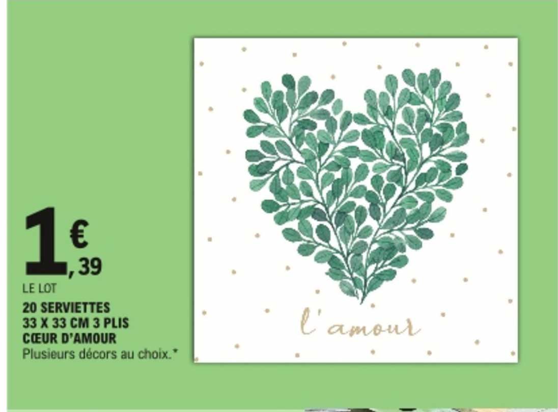 20 serviettes 33 x 33 cm 3 plis cœur d'amour