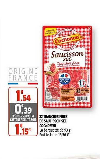 32 Tranches Fines De Saucisson Sec Cochonou