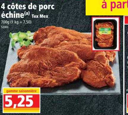 4 côtes de porc échine tex mex