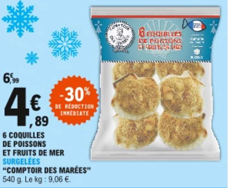 6 coquilles de poissons et fruits de mer surgelées "comptoir des marées"