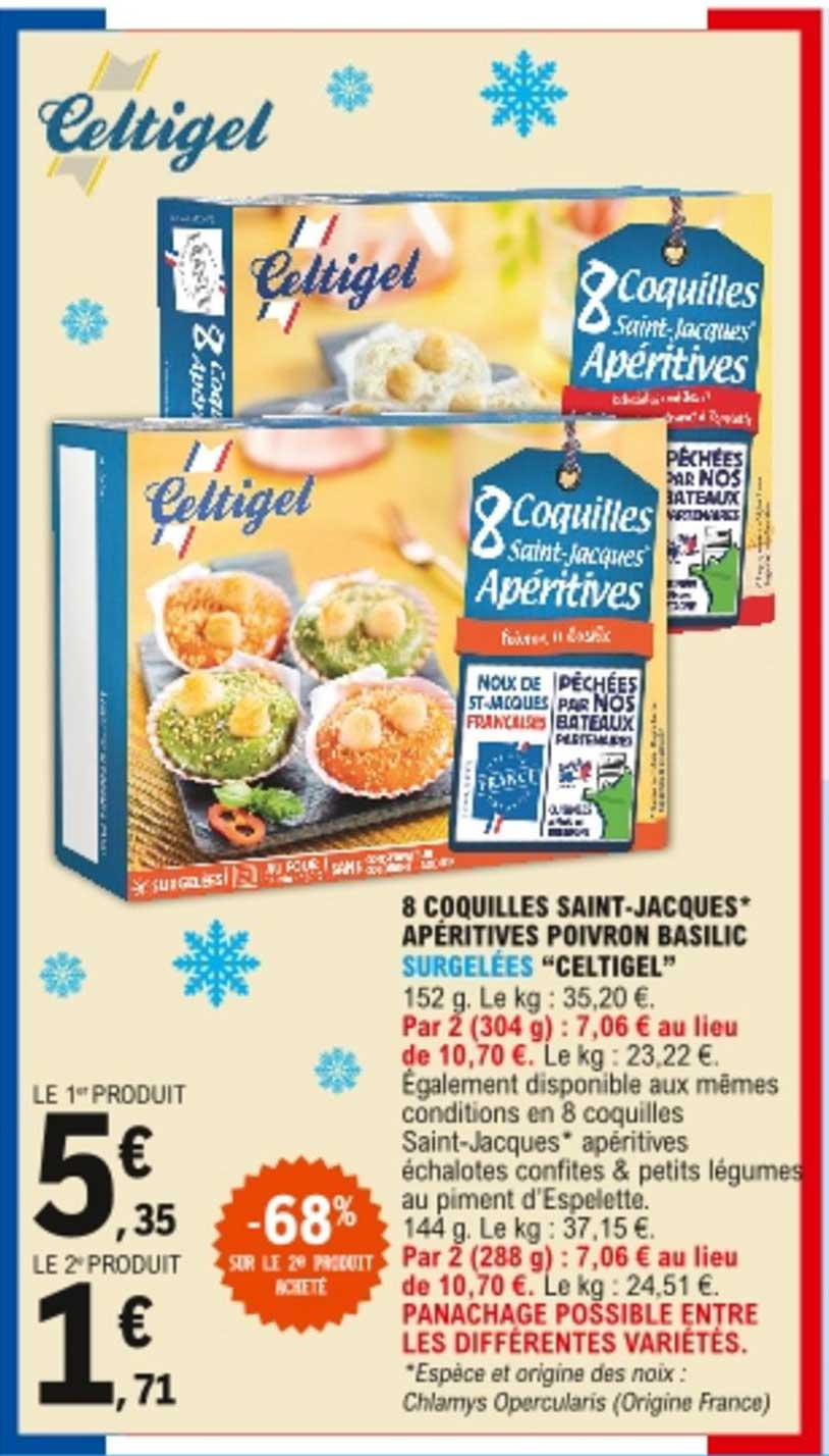 8 Coquilles Saint-jacques Apéritives Poivron Basilic Surgelés "celtigel"