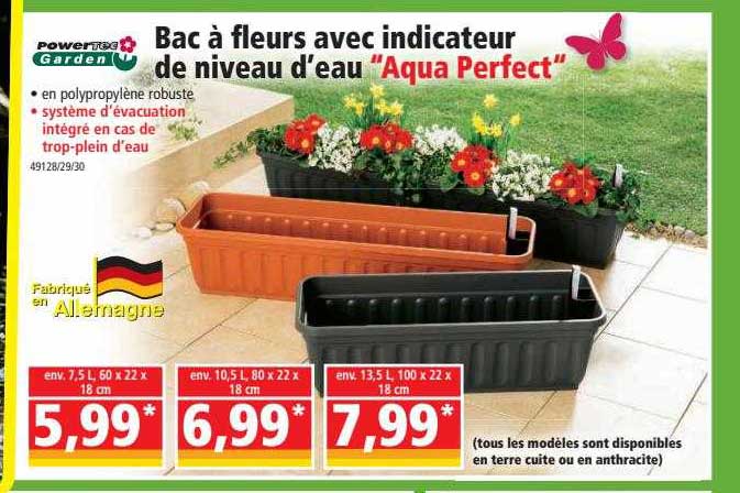 bac à fleurs avec indicateur de niveau d'eau "aqua perfect" powertec garden