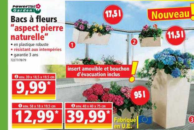 bacs à fleurs "aspect pierre naturelle" powertec garden