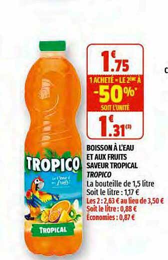 boisson à l'eau et aux fruits saveur tropical tropico