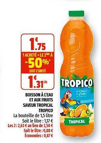 boisson à l'eau et aux fruits saveur tropical tropico