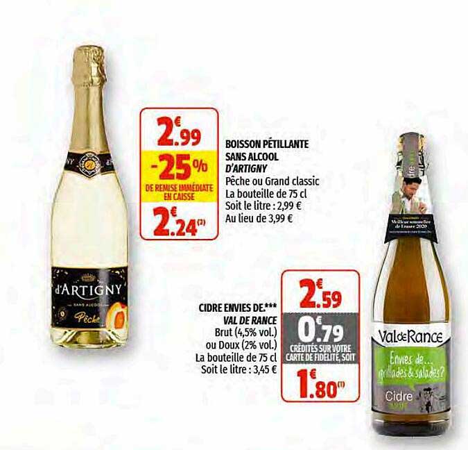 boisson pétillante sans alcool d'artigny, cidre envie de *** val de rance