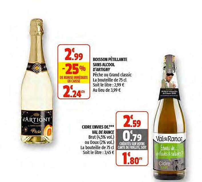 boisson pétillante sans alcool d'artigny, cidre envies de val de rance