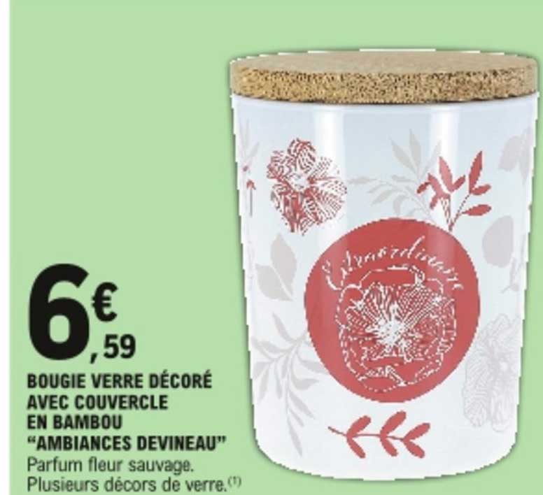 bougie verre décoré avec couvercle en bambou "ambiances devineau"