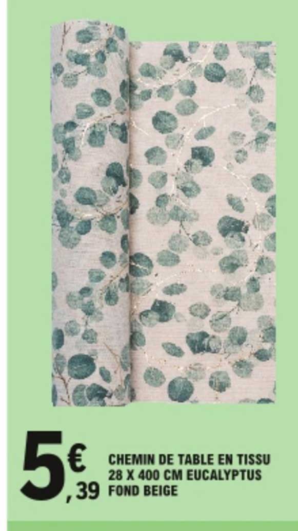 Chemin De Table En Tissu 28 X 400 Cm Eucalyptus Fond Beige