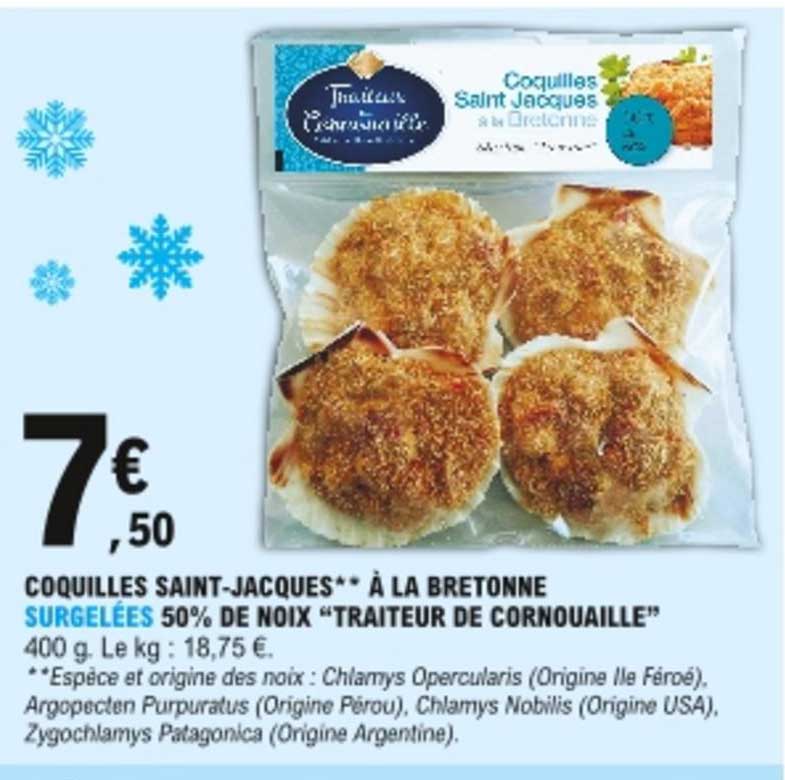coquilles saint-jacques à la bretonne surgelées 50% de noix "traiteur de cornouaille"