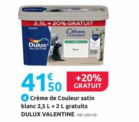 crème de couleur satin blanc 2,5 l + 2 l gratuits dulux valentine