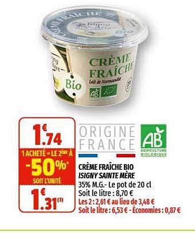 crème fraîche bio isigny sainte mère