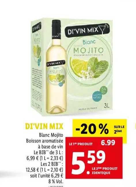 di'vin mix blanc mojito boisson aromatisée à base de vin