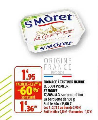 fromage à tartiner nature le goût primeur st moret