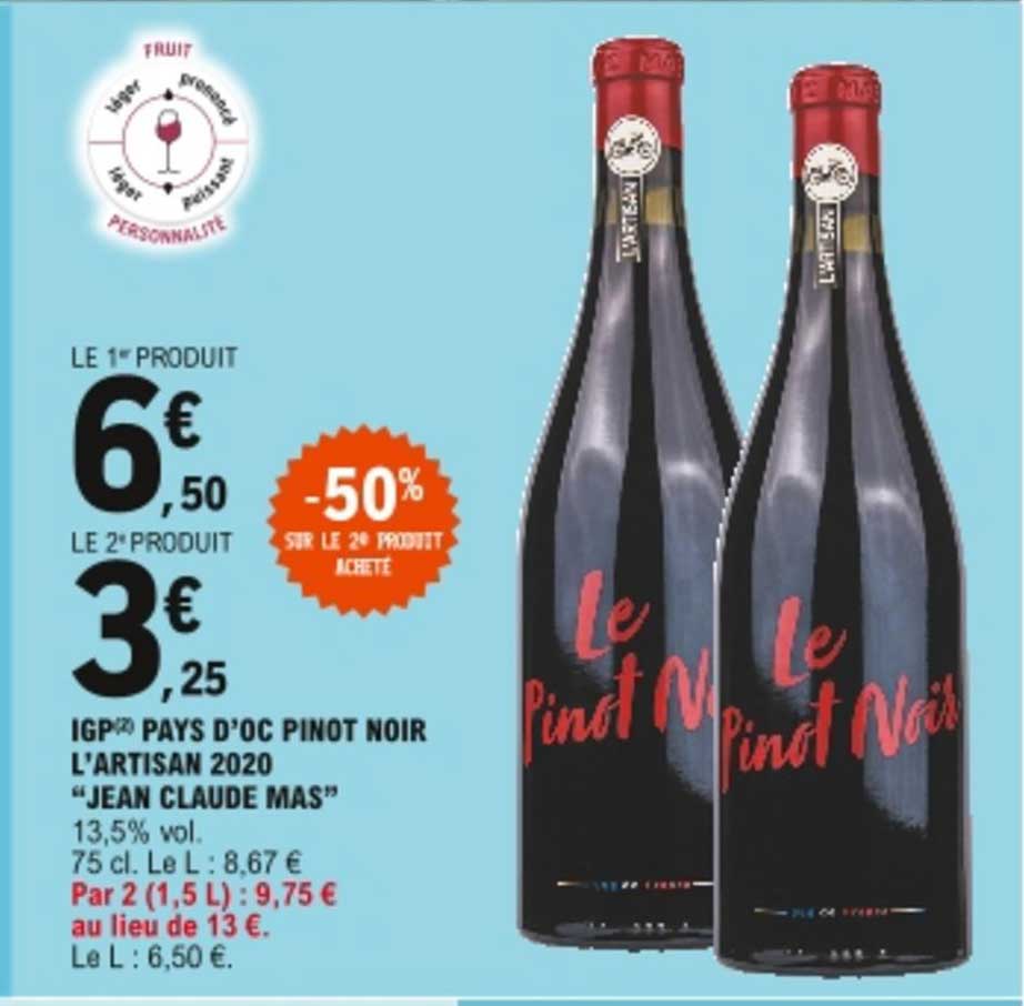 igp pays d'oc pinot noir l'artisan 2020 "jean claude mas"
