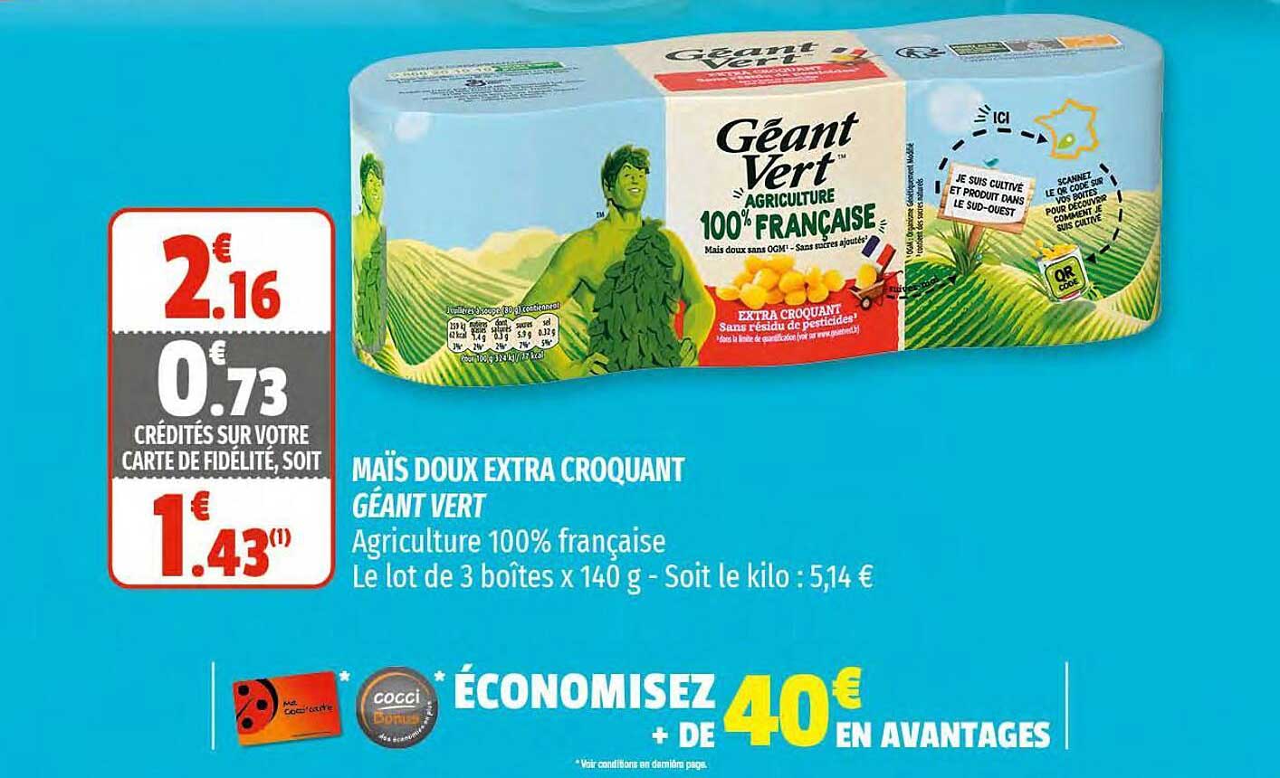 Maïs Doux Extra Croquant Géant Vert