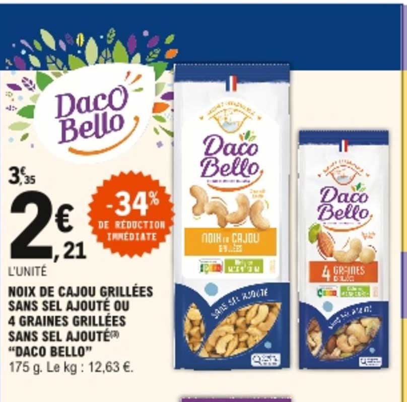 noix de cajou grillées sans sel ajouté ou 4 graines grillées sans sel ajouté "daco bello"