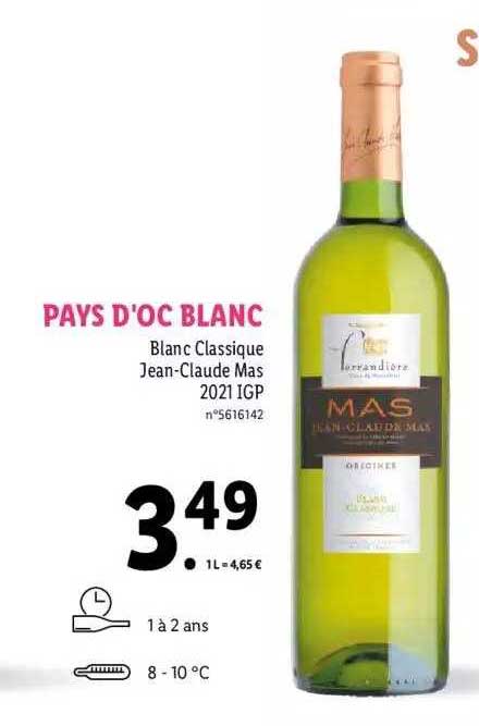 pays d'oc blanc blanc classique jean-claude mas 2021 igp