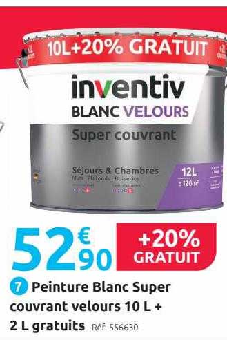peinture blanc super couvrant velours 10 l + 2 l gratuits inventiv
