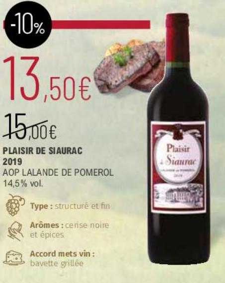 plaisir de siaurac 2019 aop lalande de pomerol