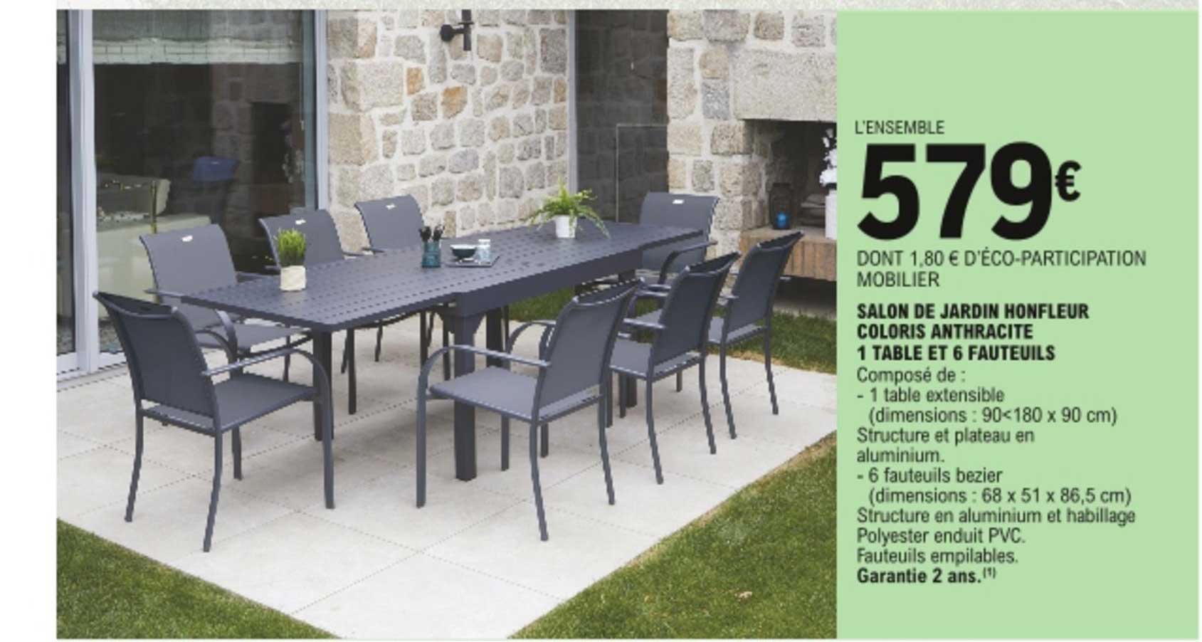 salon de jardin honfleur coloris anthracite 1 table et 6 fauteuils