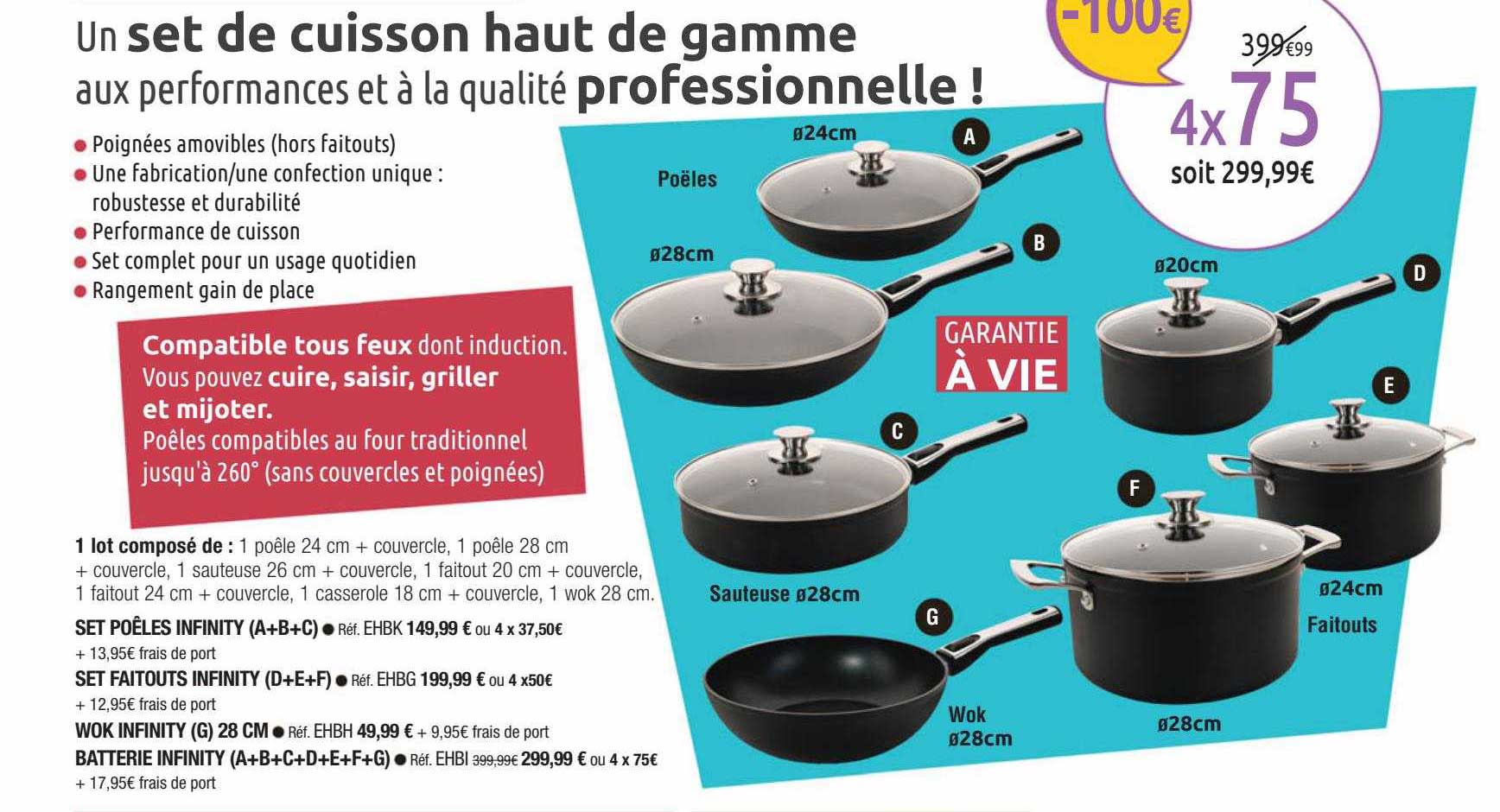 set poêles infinity, set faitouts infinity, wok infinity, batterie infinity
