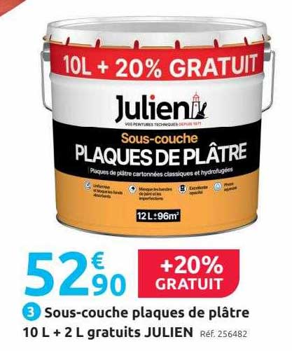 sous-couche plaques de plâtre 10 l + 2 l gratuits julien