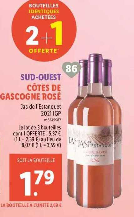 sud-ouest côtes de gascogne rosé jas de l'estanquet 2021 igp