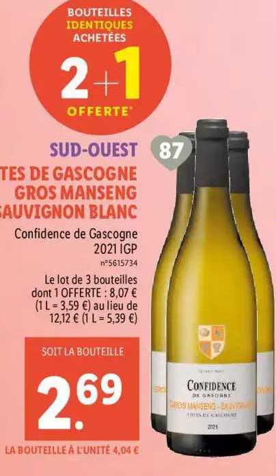 sud-ouest côtes de gascogne gros manseng gauvignon blanc confidence de gascogne 2021 igp
