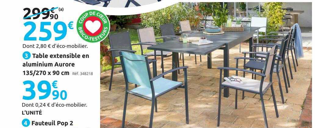 table extensible en aluminium aurore, fauteuil pop 2