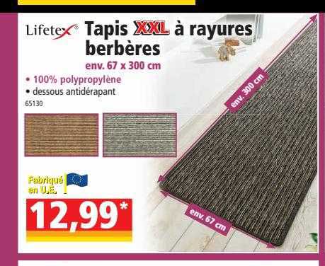 tapis xxl à rayures berbères env. 67 x 300 cm  lifetex
