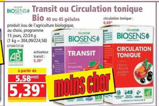 transit ou circulation tonique bio 40 ou 45 gélule biosens