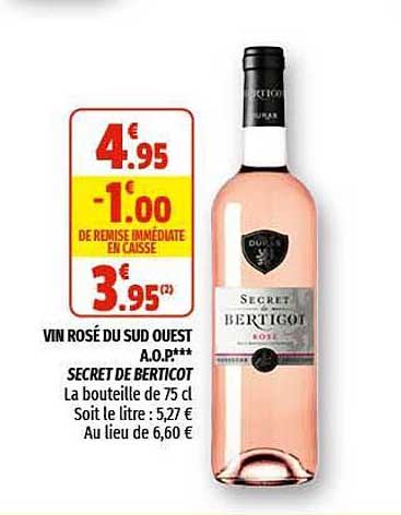 vin rosé du sud ouest a.o.p. secret de berticot