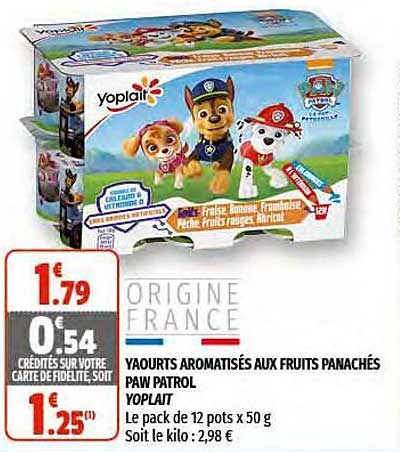 yaourts aromatisés aux fruits panachés paw patrol yoplait