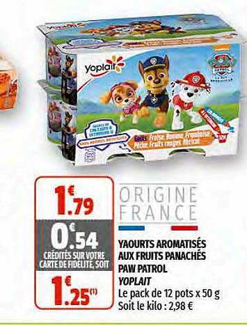 yaourts aromatisés aux fruits panachés paw patrol yoplait