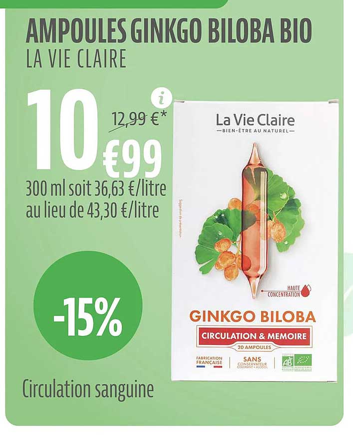 ampoules ginkgo biloba bio la vie claire