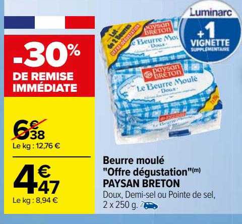 beurre moulé "offre dégustation" paysan breton