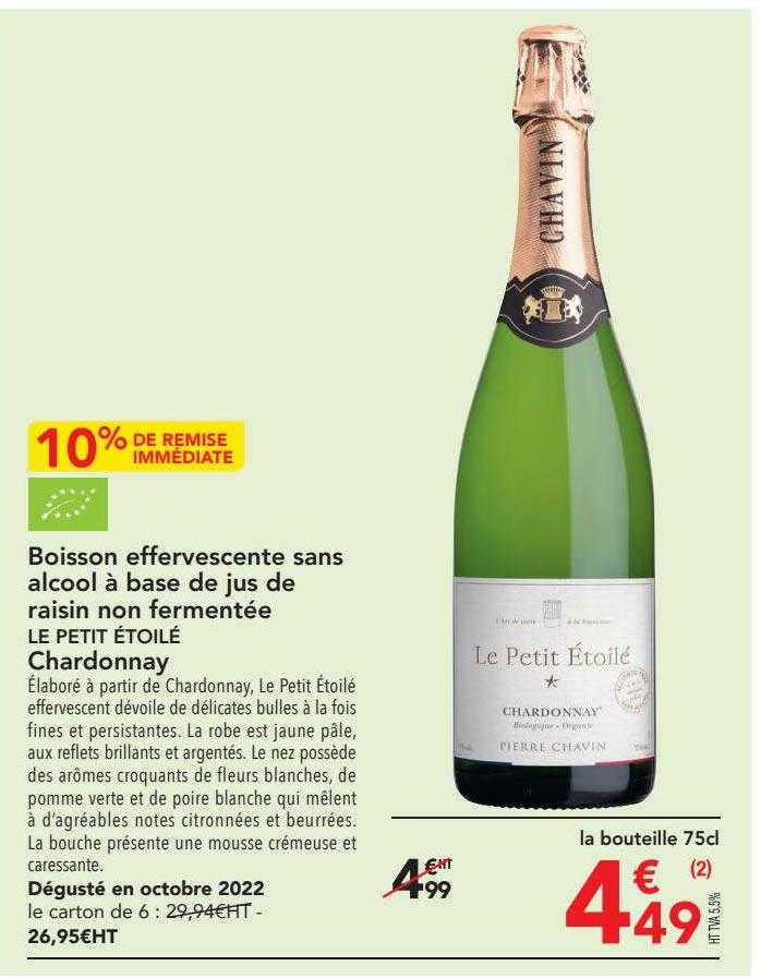 Boisson Effervescente Sans Alcool à Base De Jus De Raisin Non Fermentée Le Petit étoilé Chardonnay