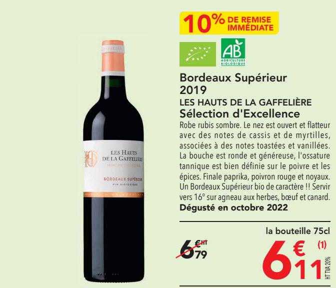 bordeaux supérieur 2019 les hauts de la gaffelière sélection d'excellence