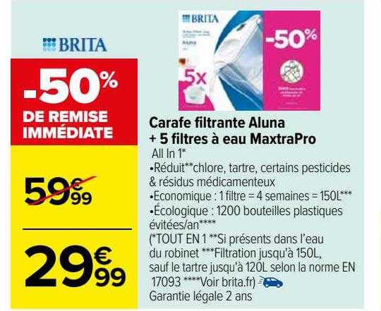 Carafe Filtrante Aluna + 5 Filtres à Eau MaxtraPro