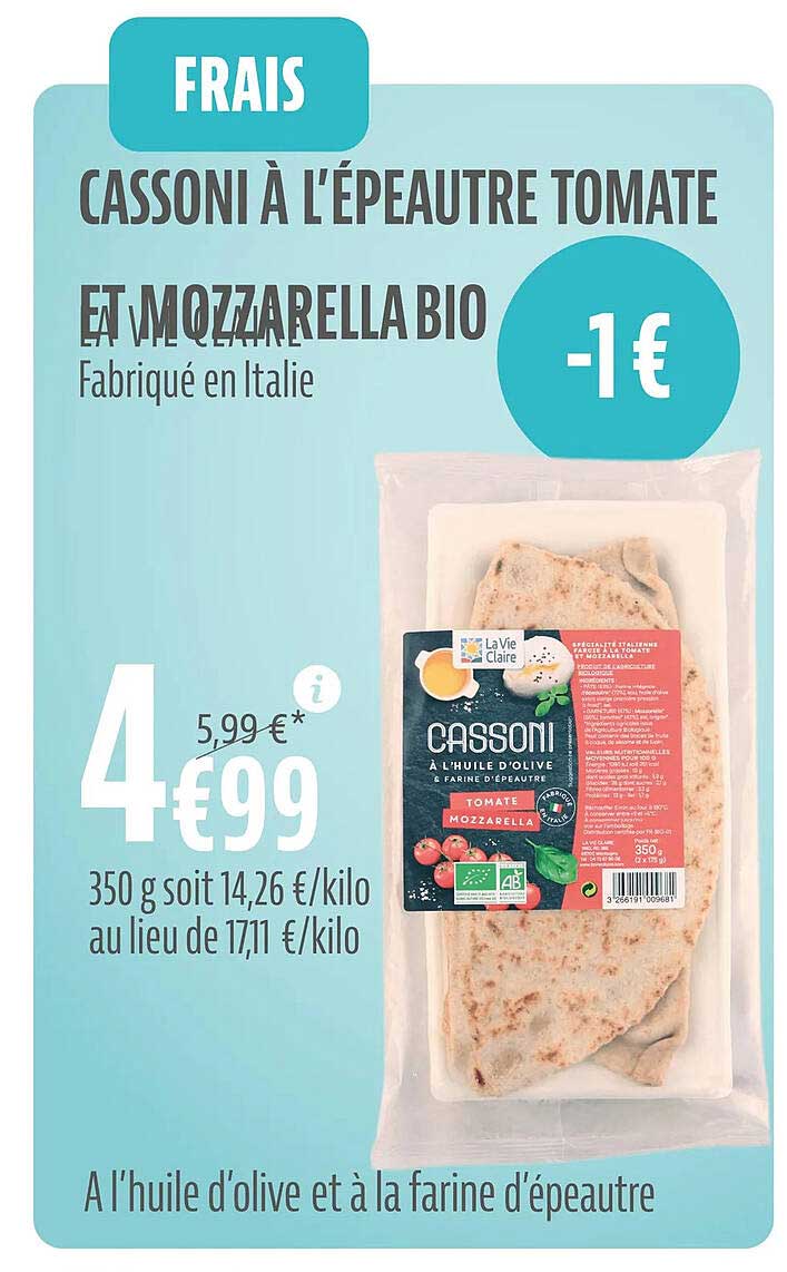 cassoni à l'épeautre tomate et mozzarella bio