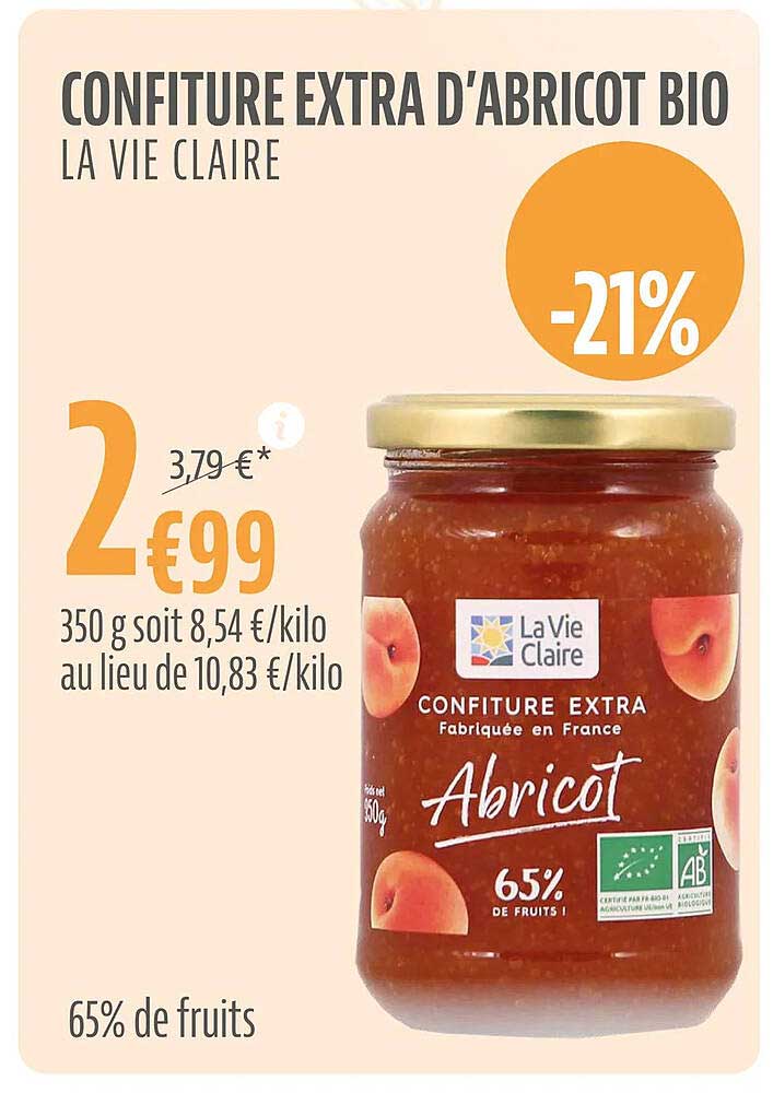 confiture extra d'abricot bio la vie claire