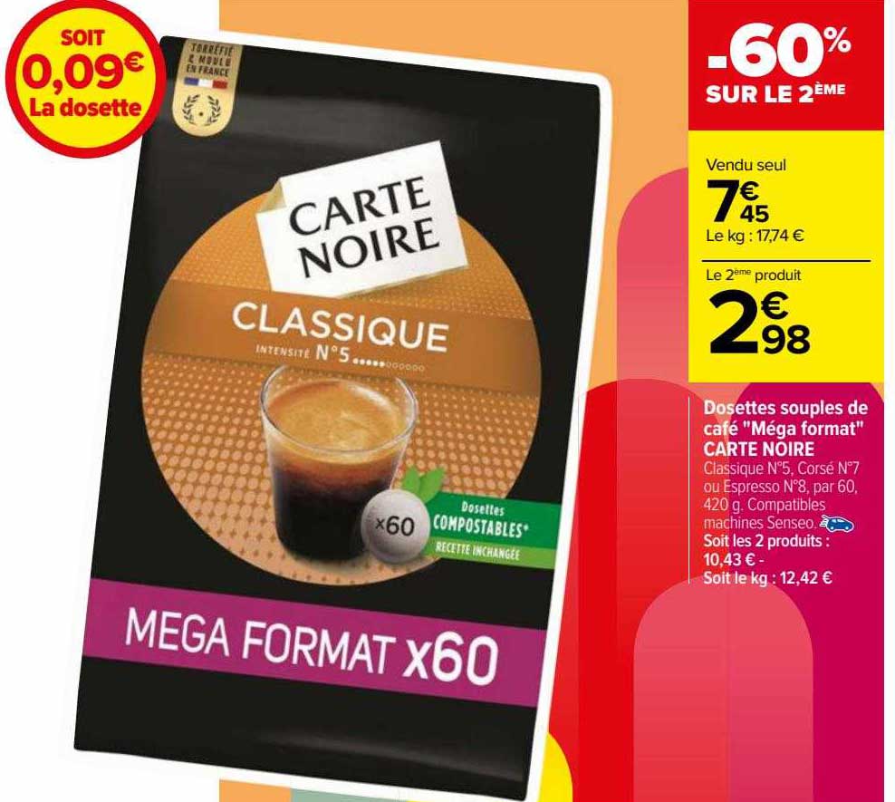 dosettes souples de café "méga format" carte noire