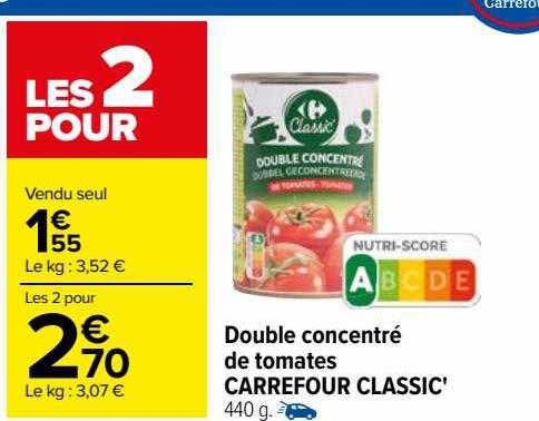 Double Concentré De Tomates Carrefour Classic'