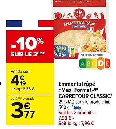 Emmental Râpé «maxi Format» Carrefour Classic'