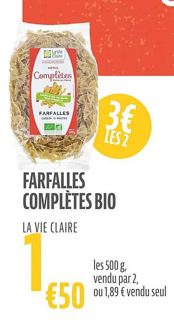 farfalles complètes bio la vie claire