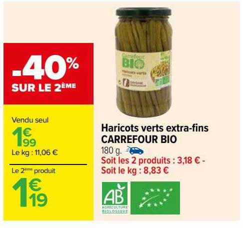 haricots verts extra-fins carrefour bio