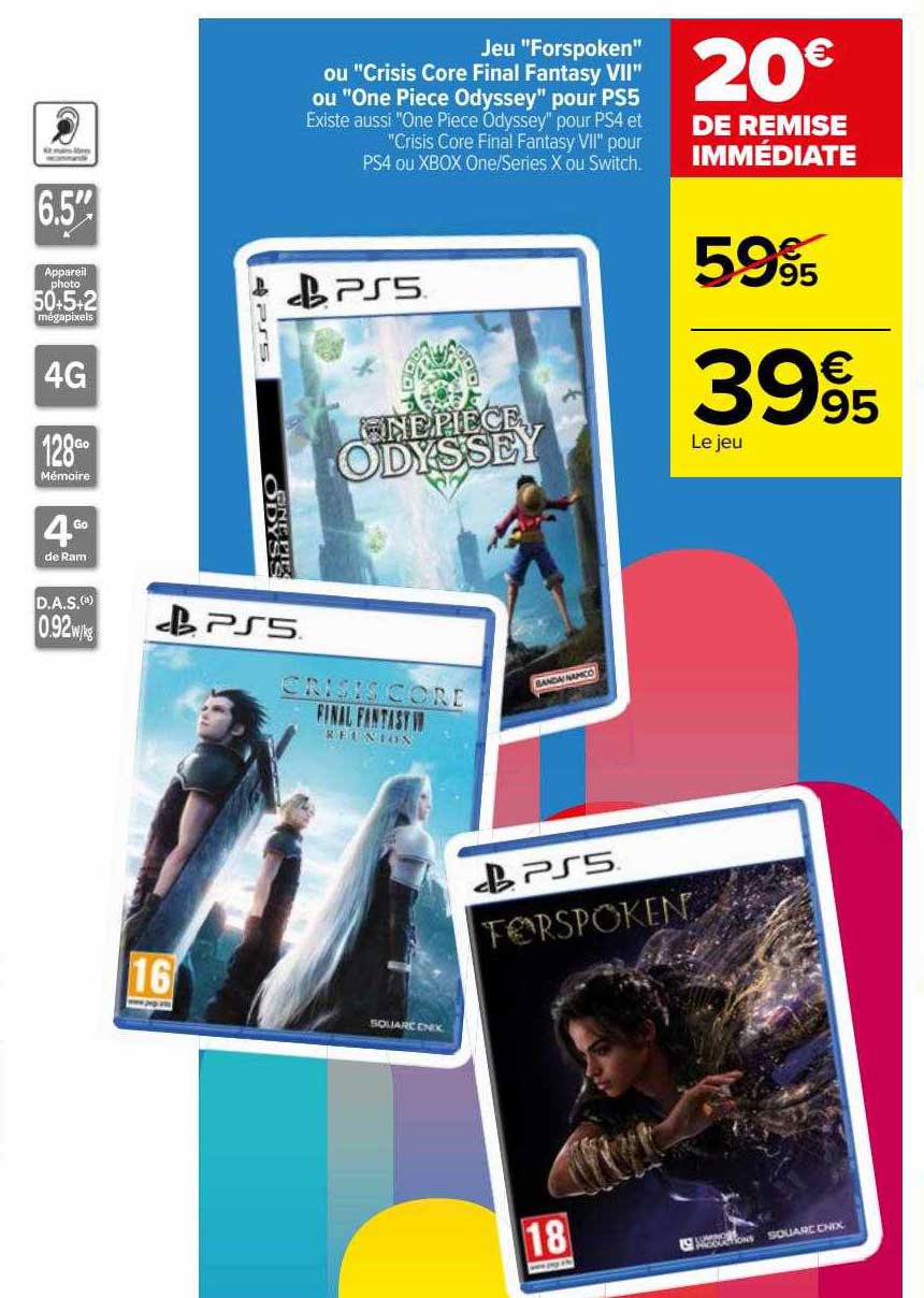 jeu "forspoken" ou "crisis core final fantasy VII" ou "one piece odyssey" pour ps5