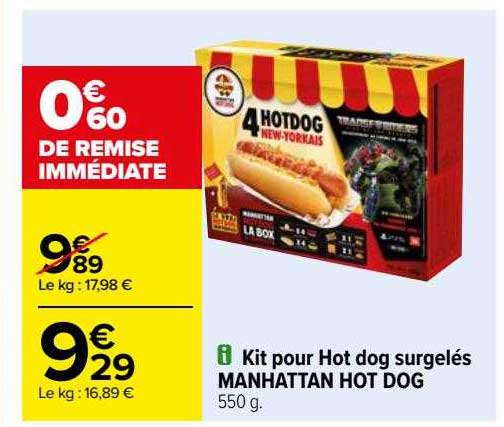 kit pour hot dog surgelés manhattan hot dog